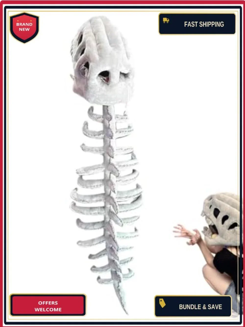 3D Skeleton Dinosaur Costume Plush Halloween Pretend Play